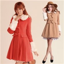 2013秋冬款甜美修身可拆卸毛领女装呢子大衣外套毛呢外套