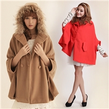 2013韩版秋冬女装外套大衣毛领斗篷双排扣羊绒毛呢毛呢大衣