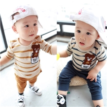 「宝贝真乖」2013秋款童装韩版小熊条纹童套装品牌童装批发