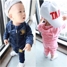 「宝贝真乖」秋款童装小童运动天鹅绒童套装外贸童装厂家批发