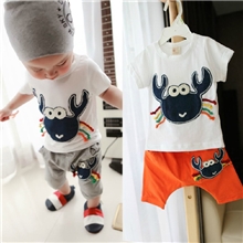 「宝贝真乖」13年可爱卡通螃蟹小童套装夏季宝宝套装XT-6004