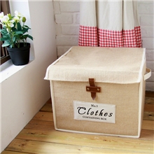 纤锐家居大号复古皮扣收纳箱麻布收纳盒创意收纳套装黄麻