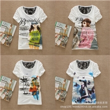 夏季新品女装蕾丝泡泡袖个性剪破时尚款女士新款短袖t恤库存批发