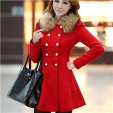 2013秋冬韩版女装冬款双排扣毛领毛呢修身风衣大衣外套呢子