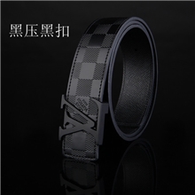L鸵牌皮带批发男款黑色皮压花腰带铜扣双面头层带身牛皮一件代发