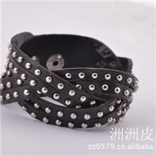 韩版饰品男女通用情侣款麻花编织细柳钉皮革手链