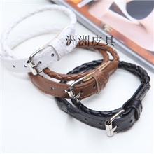 李孝利编花皮扣手链缠绕式皮双层手链