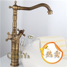 供应全铜仿古双把手水龙头8804款台上盆水龙头面盆头厂家批发