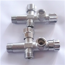 五通角阀，双手柄双出水锌合金角阀