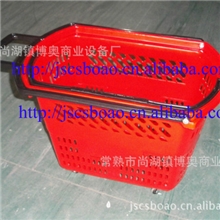 供应四轮旋杆超市购物篮，四轮拉杆超市塑料购物篮，手拉篮