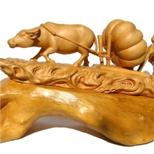 雕刻工艺品原创乐清黄杨木雕精品木雕高档礼品《耕耘与收获》