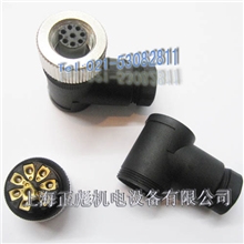 供应连接器,传感器插头,总线盒接口M12－8芯母头,弯头90度