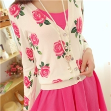 新款韩版/百搭玫瑰花/修身显瘦长袖开衫毛针织衫女厂家批发