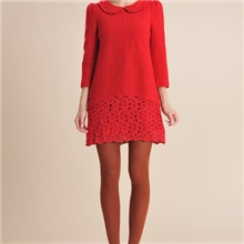 欧美原单2012新女冬装娃娃领拼刺绣羊毛呢连衣裙1125082360现货