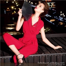 F4784优质爆款2012欧美风女装交叉领纤腰收腰连体裤连身裤哈伦裤