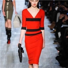 H5876欧美范儿高端女装辣妹拼色显瘦针织V领中袖修身连衣裙子