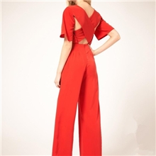 H5294赵薇2012巴黎时装明星同款喇叭袖露背交叉大牌纯色连体裤