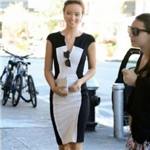 H59932013春夏装明星同款黑白撞色拼接欧美风显瘦修身无袖连衣裙