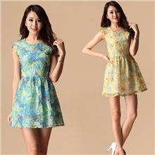 2013夏季新品韩版修身品质女装真丝绣花圆领花色连衣裙淑女