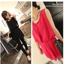 双层雪纺无袖背心收腰连衣裙