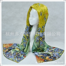 SILK生产厂家定制】现货批发梵高油画真丝桑蚕丝素缎面长丝巾围巾