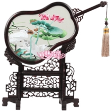 古艺苏绣紫檀木双面绣荷花白鹭路路通葫芦扇婚庆礼品送客户