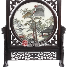 古艺苏绣紫檀木双面绣摆件唐寅山水苏州刺绣送老外特色礼物