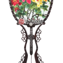 古艺苏绣紫檀木双面绣宫扇写意牡丹手工刺绣公司开业礼物