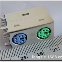 原装进口LOTES电脑PS2插座6P双层连接器键盘鼠标迷你DIN蓝绿口