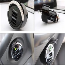 工厂直销车载充电器可充iphone4Sipad2双USB车充2.1A3.1A拉环