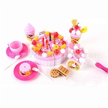 儿童益智过家家玩具粉色奇趣仿真水果蛋糕切切乐组合