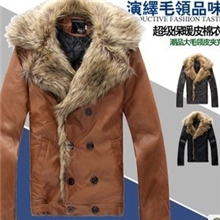 秋冬加厚版保暖皮衣潮男大毛领加棉加厚皮外套男棉外套
