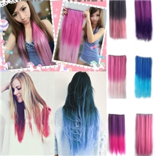 彩色假发批发原宿接发片一片式五卡直发渐变发片长直发发片