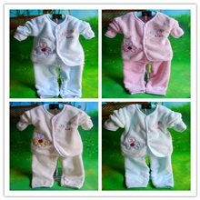 婴幼儿水晶绒外穿套装/阿琪贝贝绣花象珊瑚绒保暖套/12634