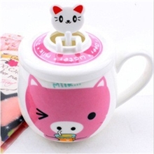 X1045网络爆款卡通摇摇动物杯带盖带勺陶瓷单杯咖啡杯现货混批