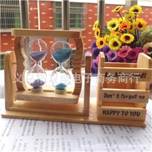 A1309木质单边两个沙漏笔筒朋友同学生日礼物沙漏摆件现货混批