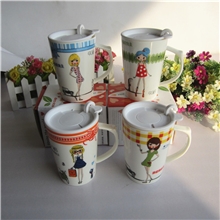 X1039时尚90后女孩陶瓷马克杯带盖陶瓷杯咖啡杯