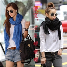 韩国秋冬纯色夏季披肩棉麻百搭褶皱超大超长男女围巾