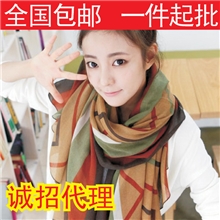 厂家直销方框条纹款多色批发韩版巴黎纱围巾加盟代理混批E01