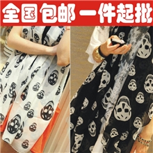 鬼头丝巾韩版新款骷髅头长巾女骷髅头图案空调围巾女X19