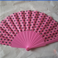 14根塑料平板扇合23CM长打开43。5CM印印刷布折扇圆点扇子