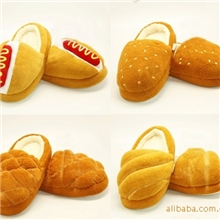 创意毛绒面包保暖拖鞋面包鞋毛毛虫/芝麻包/菠萝包/热狗包