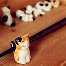 zakka餐具日式杂货陶瓷动物摆件陶瓷手绘小动物陶瓷猫咪筷架8711