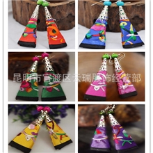 精致创意个性耳环中国风扇形绣片耳环民族耳坠DIY手工刺绣耳饰