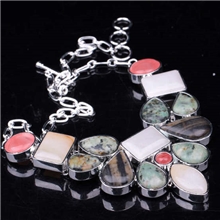 天然宝石半宝石印度欧美款镀银镶嵌各种宝石项链项坠流行饰品批发