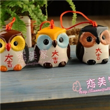 恋美家日式陶瓷风铃手绘猫头鹰挂件3色小额混批