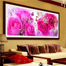 批发大格精准印花丝线十字绣花样年华玫瑰爱情三联最新款客厅花草