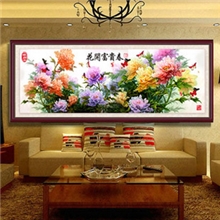 批发大格新款吉祥牡丹丝线十字绣套件花开富贵春十字绣风景大画