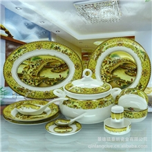 56头骨瓷餐具骨瓷餐具批发骨瓷餐具套装带金清明上河图餐具