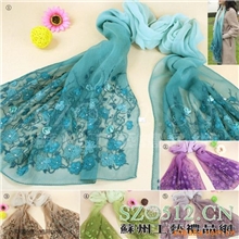 2013新爆款批发供应sc596女士真丝围巾绣花水钻真丝长巾长巾